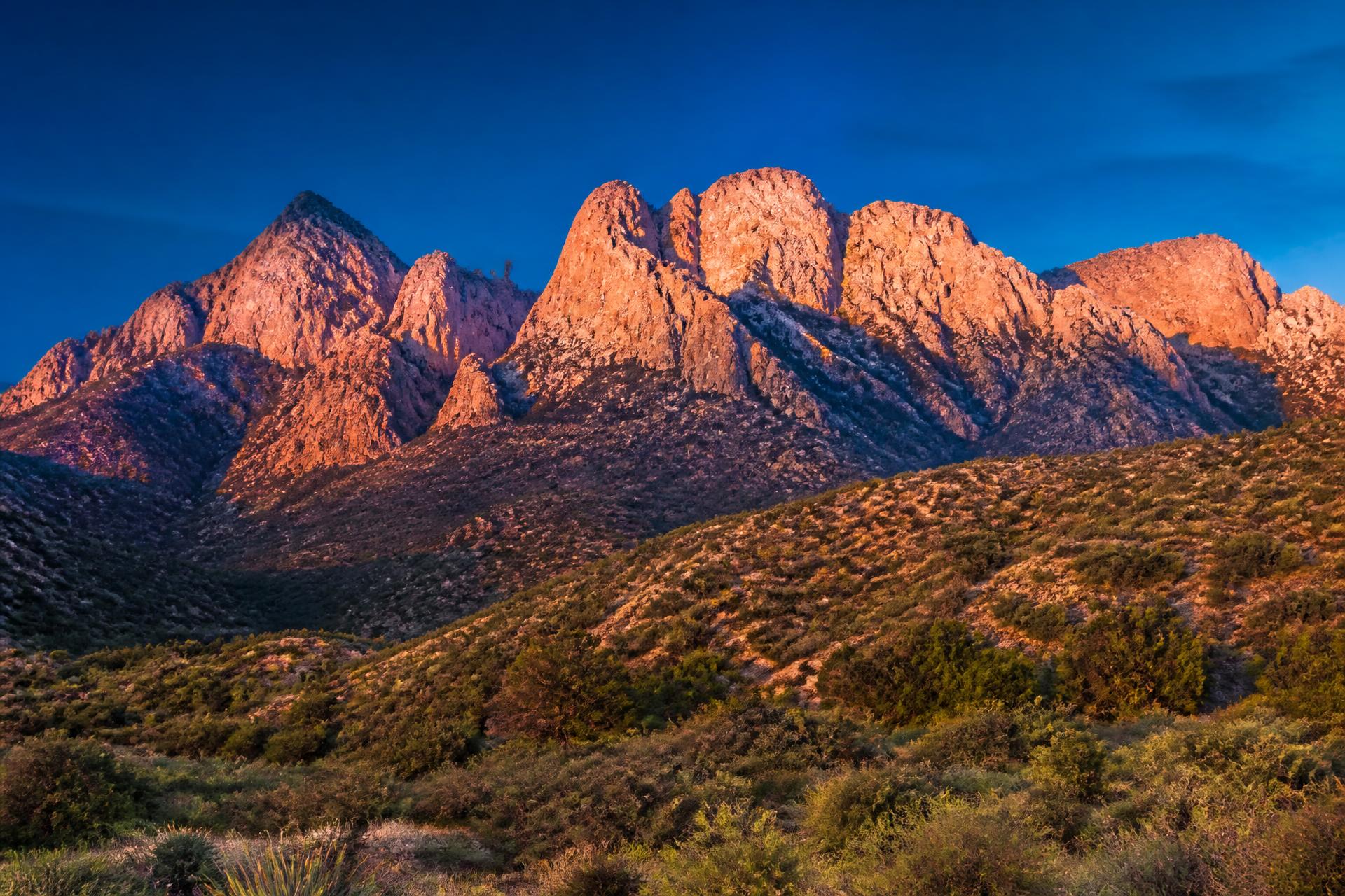 Sandia Mountains desert landscape at golden hour